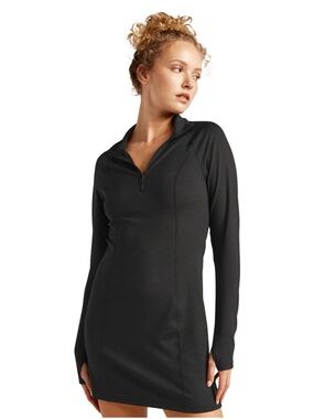 Beyond Yoga Heather Rib Westside Dress Black Quarter Zip Small NWT